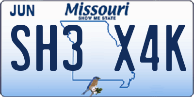 MO license plate SH3X4K