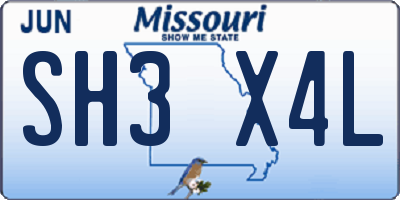 MO license plate SH3X4L