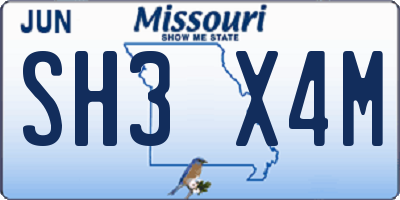MO license plate SH3X4M