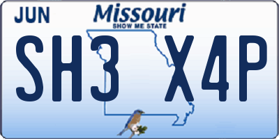 MO license plate SH3X4P