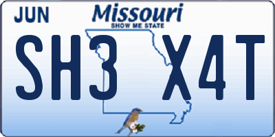 MO license plate SH3X4T