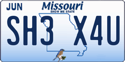 MO license plate SH3X4U
