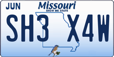 MO license plate SH3X4W