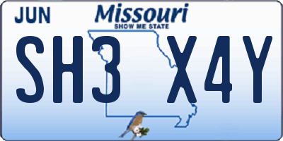 MO license plate SH3X4Y