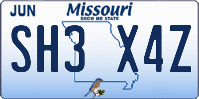 MO license plate SH3X4Z