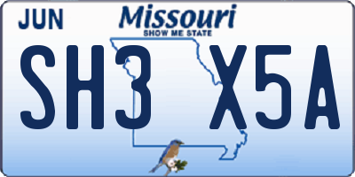 MO license plate SH3X5A