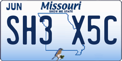 MO license plate SH3X5C