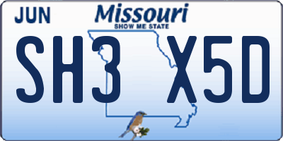 MO license plate SH3X5D