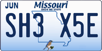 MO license plate SH3X5E