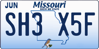 MO license plate SH3X5F