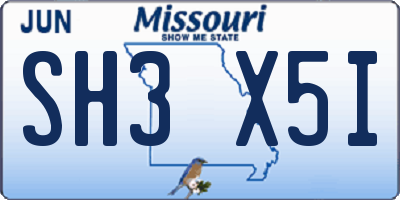 MO license plate SH3X5I