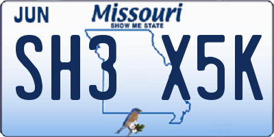 MO license plate SH3X5K