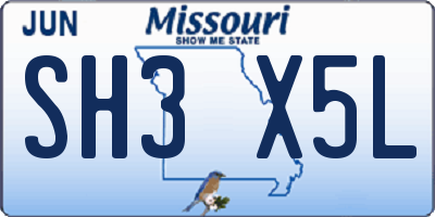 MO license plate SH3X5L