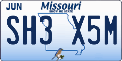 MO license plate SH3X5M