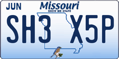 MO license plate SH3X5P