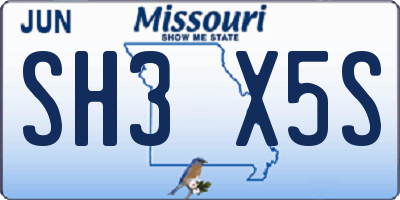 MO license plate SH3X5S