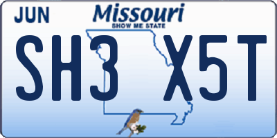MO license plate SH3X5T