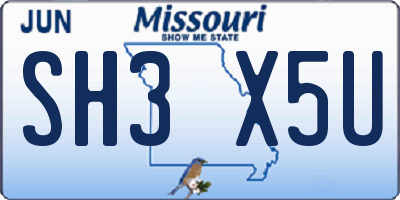 MO license plate SH3X5U