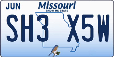 MO license plate SH3X5W