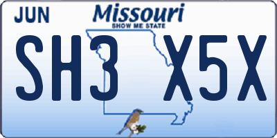MO license plate SH3X5X
