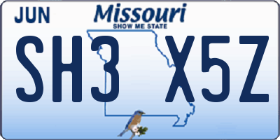 MO license plate SH3X5Z