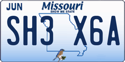 MO license plate SH3X6A