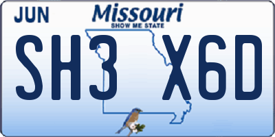 MO license plate SH3X6D