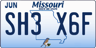 MO license plate SH3X6F