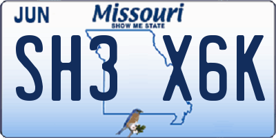 MO license plate SH3X6K