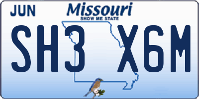 MO license plate SH3X6M