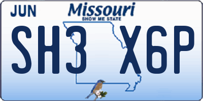 MO license plate SH3X6P