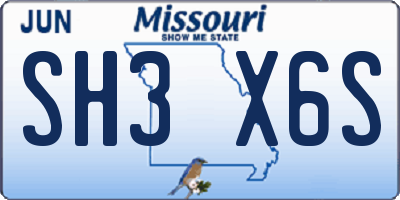 MO license plate SH3X6S