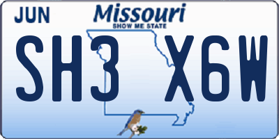 MO license plate SH3X6W