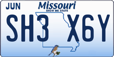 MO license plate SH3X6Y