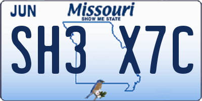 MO license plate SH3X7C