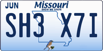 MO license plate SH3X7I