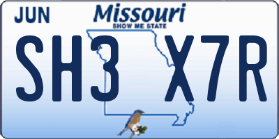 MO license plate SH3X7R