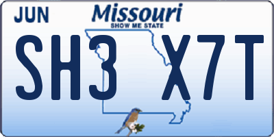 MO license plate SH3X7T