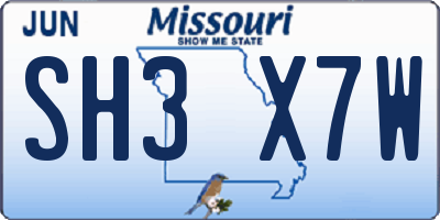 MO license plate SH3X7W