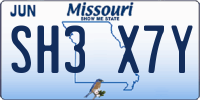 MO license plate SH3X7Y