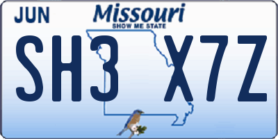 MO license plate SH3X7Z
