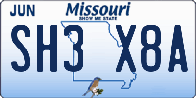 MO license plate SH3X8A