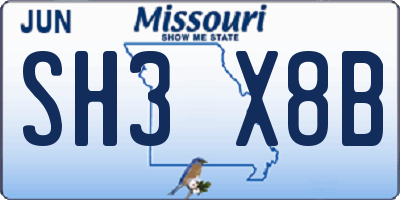 MO license plate SH3X8B