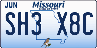 MO license plate SH3X8C