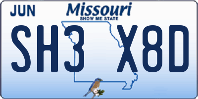 MO license plate SH3X8D