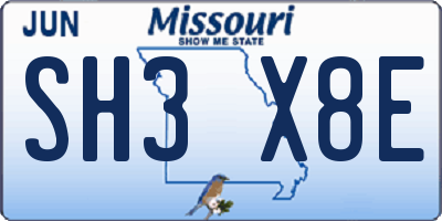 MO license plate SH3X8E