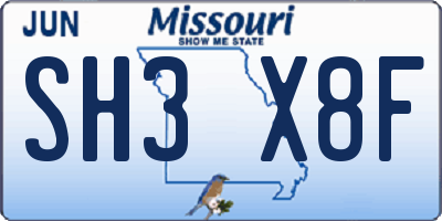 MO license plate SH3X8F