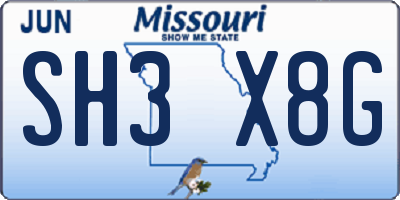 MO license plate SH3X8G