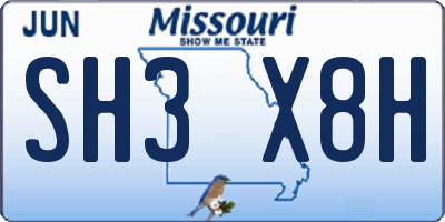 MO license plate SH3X8H
