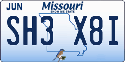 MO license plate SH3X8I